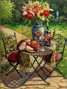 The Garden Table by Joanne Morris Margosian Ceramic Tile Mural - JM074