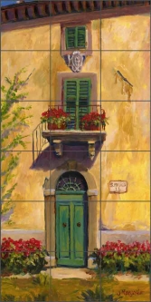 Bramasole Green Door by Joanne Morris Margosian Ceramic Tile Mural JM076