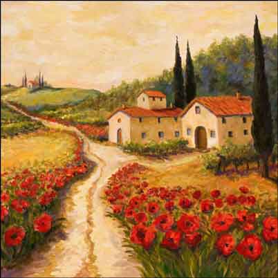 Red Poppy Road by Joanne Morris Margosian Ceramic Accent Tile - JM078AT