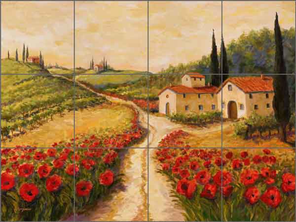 Red Poppy Road by Joanne Morris Margosian Ceramic Tile Mural - JM078