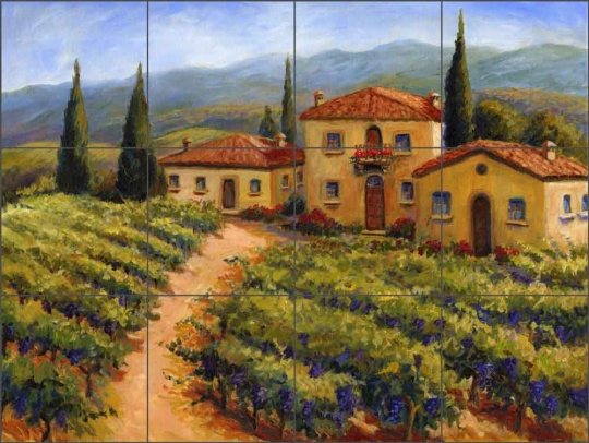 Tile Mural Backsplash Ceramic Margosian Tuscan Vineyard Landscape Art JM080 