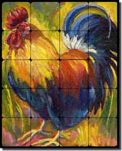 Morris Rooster Art Tumbled Marble Tile Mural 16" x 20" - JM085