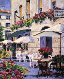 Avignon Cafe by Joanne Morris Margosian Ceramic Tile Mural JM086