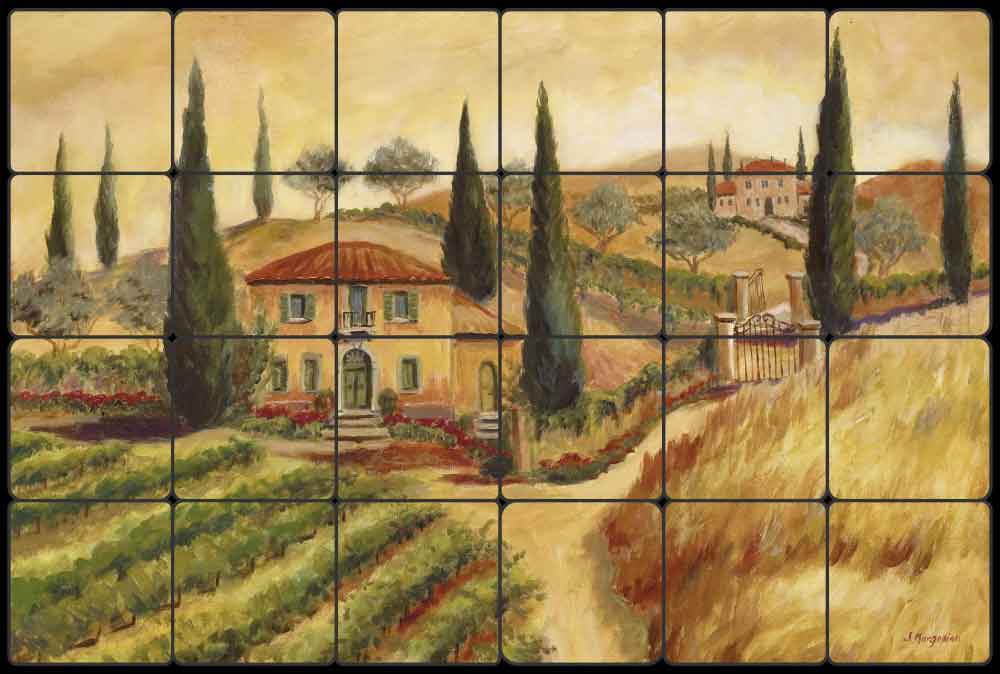 Morris Tuscan Vineyard Tumbled Marble Tile Mural 24" x 16" - JM087
