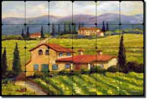 Morris Tuscan Vineyard Tumbled Marble Tile Mural 24" x 16" - JM090