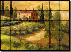 Moris Tuscan Landscape Tumbled Marble Tile Mural 28" x 20" - JM098