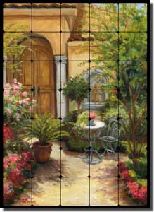 Morris Garden Floral Tumbled Marble Tile Mural 20" x 28" - JM099