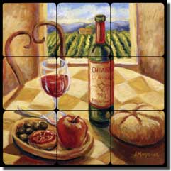 Morris Tuscan Wine Tumbled Marble Tile Mural 12" x 12" - JM106