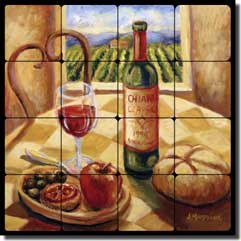 Morris Tuscan Wine Tumbled Marble Tile Mural 16" x 16" - JM106