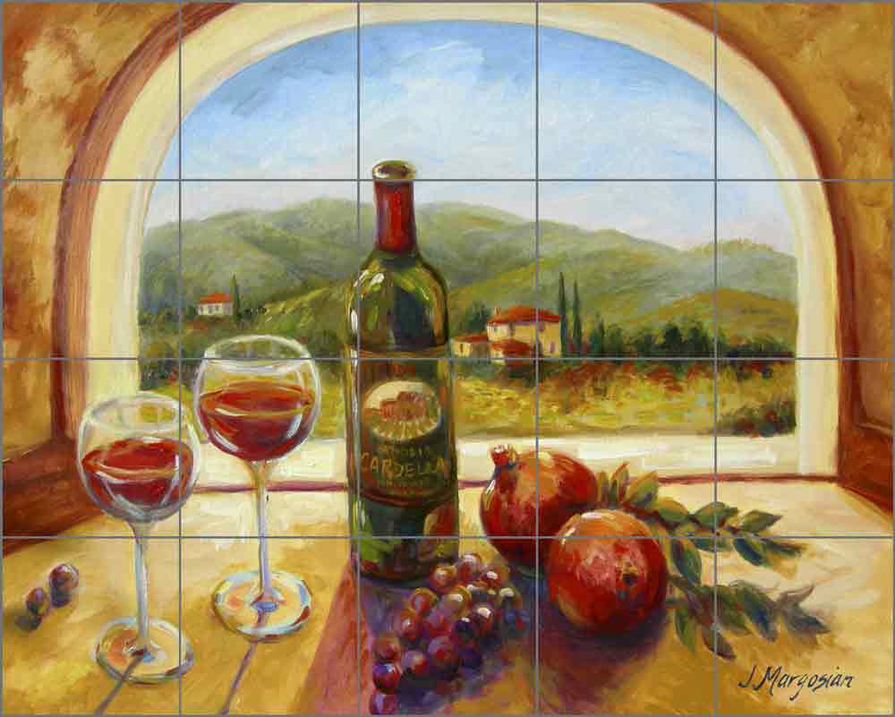 Wine Table View by Joanne Morris Margosian Ceramic Tile Mural - JM107
