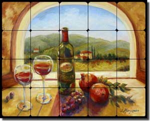 Wine Table View by Joanne Morris Margosian Tumbled Marble Tile Mural 20" x 16" - JM107