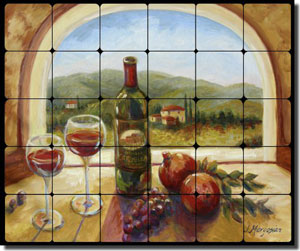 Wine Table View by Joanne Morris Margosian Tumbled Marble Tile Mural 24" x 20" - JM107