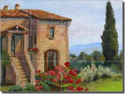 Morris Tuscan Landscape Ceramic Tile Mural 17" x 12.75" - JM114