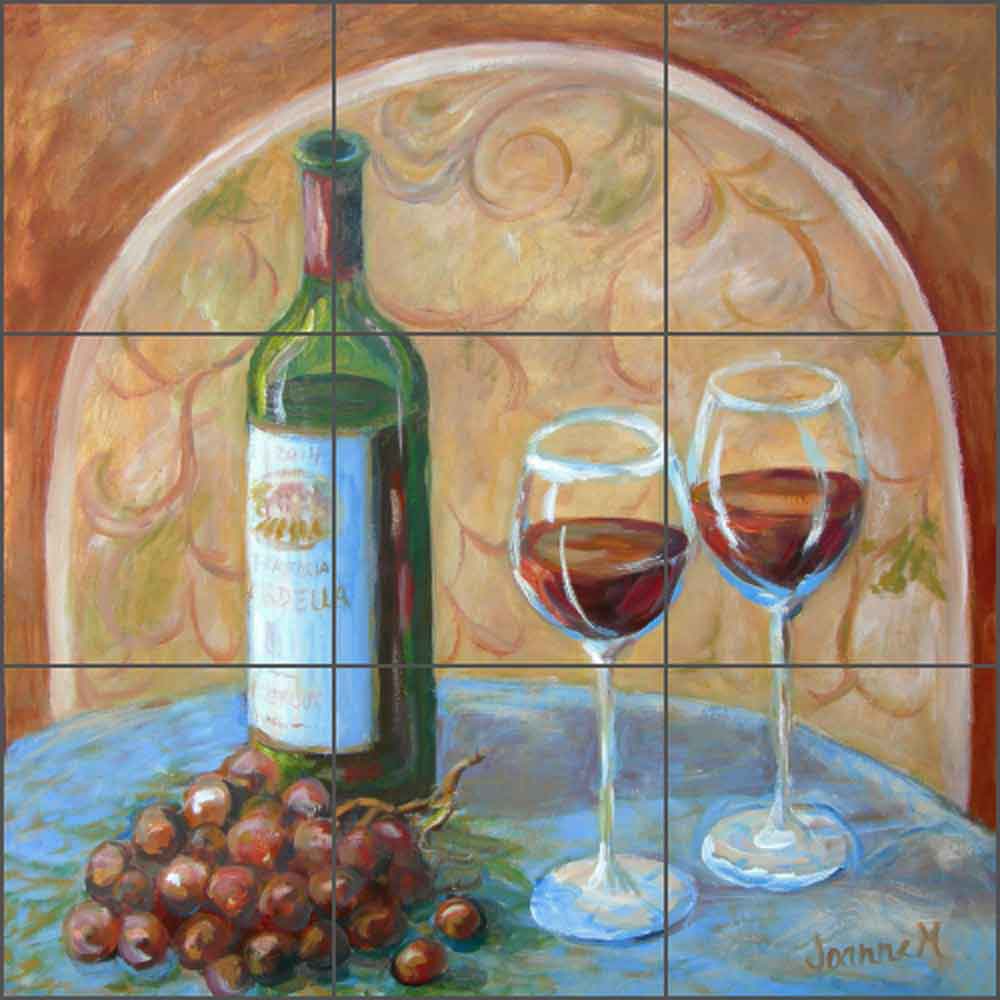 Vino Time by Joanne Morris Margosian Travertine Stone Tile Mural - JM121