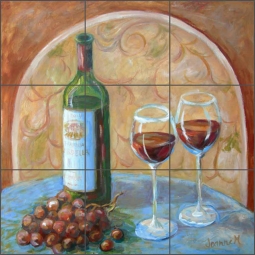 Vino Time by Joanne Morris Margosian Travertine Stone Tile Mural - JM121