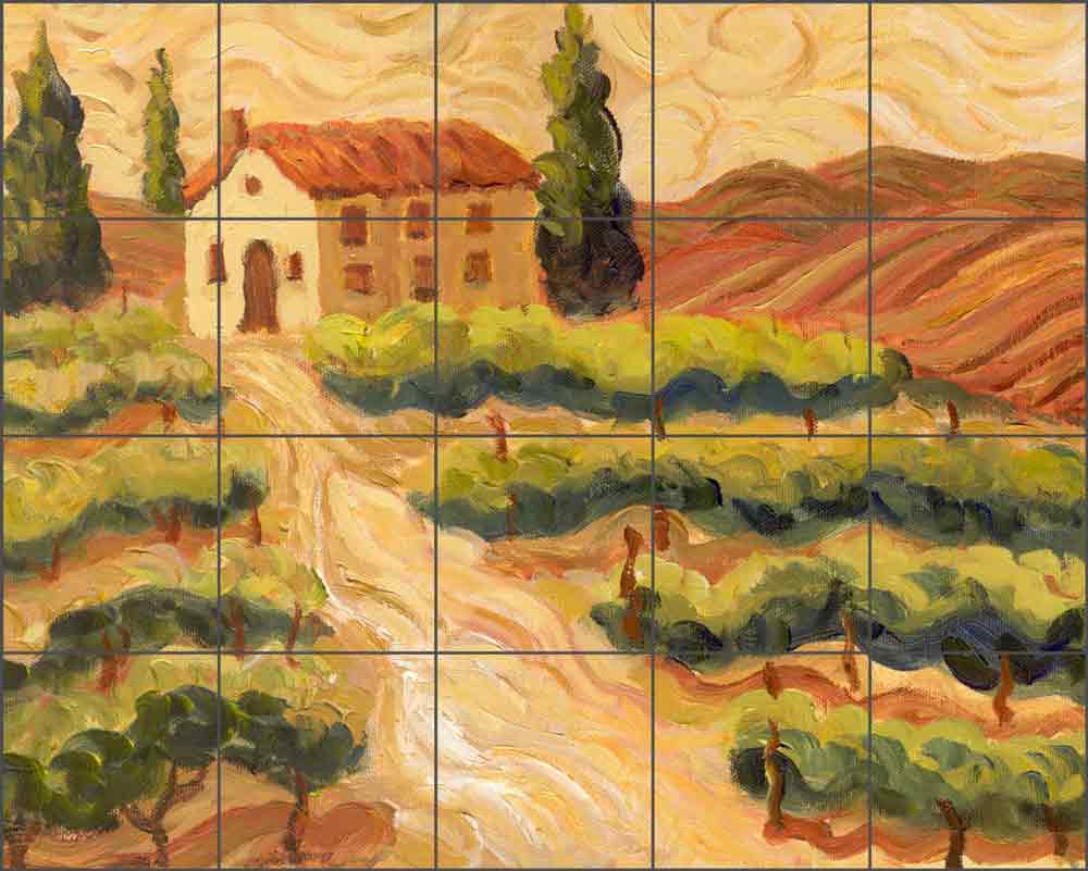 van Gogh Vineyard by Joanne Morris Margosian Ceramic Tile Mural JM127