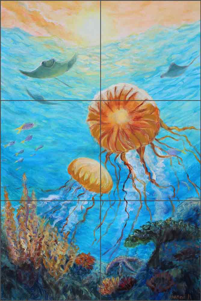 Jellys & Rays by Joanne Morris Ceramic Tile Mural JM128