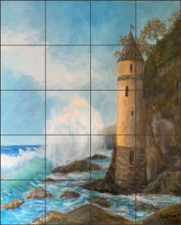 Pirate Tower - Laguna Beach by Joanne Morris Ceramic Tile Mural JM133