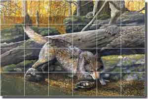 Sparks Wolf Animal Ceramic Tile Mural 25.5" x 17" - JSA011