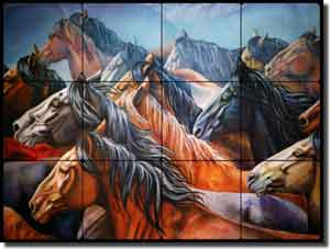 Taylor Horse Equine Tumbled Marble Mural 16" x 12" - JTA002