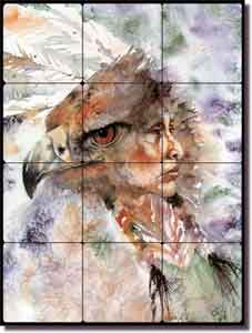 Taylor Native American Eagle Tumbled Marble Tile Mural 18" x 24" - JTA010