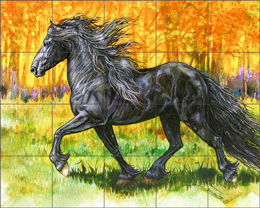 The Free Friesian Frolic by Jan Taylor Ceramic Tile Mural JTA027