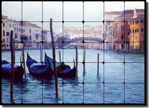 White Venice Grand Canal Tumbled Marble Tile Mural 28" x 20" - JWA006