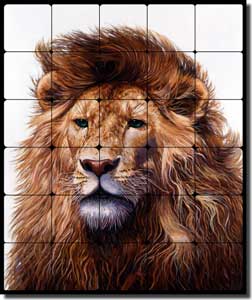 White Lion Animal Tumbled Marble Mural 20" x 24" - JWA010