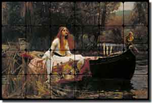 Waterhouse Lady of Shallot Tumbled Marble Tile Mural 36" x 24" - JWW001