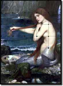 Waterhouse Old World Mermaid Tumbled Marble Tile Mural 20" x 28" - JWW002