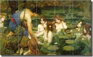 Waterhouse Old World Nymphs Ceramic Tile Mural 30" x 18" - JWW005