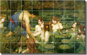 Waterhouse Old World Nymphs Ceramic Tile Mural 34" x 21.25" - JWW005