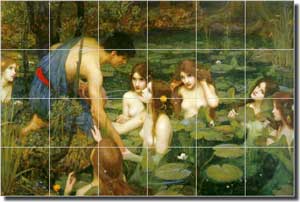 Waterhouse Old World Nymphs Ceramic Tile Mural 36" x 24" - JWW005