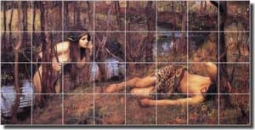 Waterhouse Old World Nymph Ceramic Tile Mural 34" x 17" - JWW053
