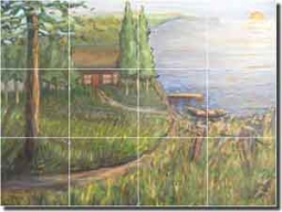 Lee Cottage Landscape Ceramic Tile Mural 17" x 12.75" - KLA002