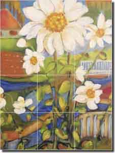 Lee Flowers Daisy Ceramic Tile Mural 12.75" x 17" - KLA004