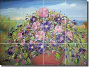 Lee Pansy Floral Ceramic Tile Mural 17" x 12.75" - KLA010