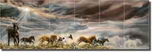 McElroy Horses Equine Art Glass Wall & Floor Tile Mural 36" x 12" - 6" - KMA007