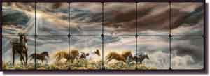 McElroy Horses Equine Art Tumbled Marble Tile Mural 36" x 12" - 6" - KMA007