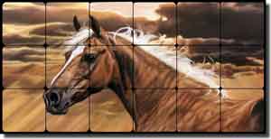McElroy Horse Equine Tumbled Marble Mural 24" x 12" - KMA011