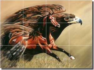 McElroy Horse Bird Glass Tile Mural 24" x 18" - KMA016