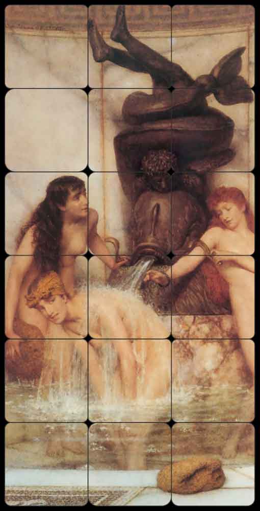 Strigils and Sponges by Sir Lawrence Alma-Tadema Tumbled Marble Tile Mural - LAT025