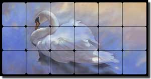 Macon Swan Bird Tumbled Marble Mural 36" x 18" - OB-LMA001