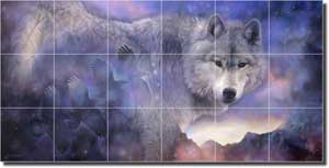 Macon Wolf Animal Glass Tile Mural 36" x 18" - LMA005
