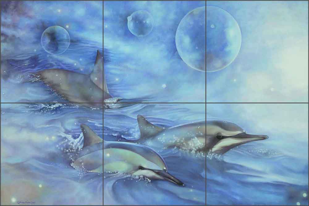 Dolphins of the Dreamtime by Leslie Macon Ceramic Tile Mural - LMA013