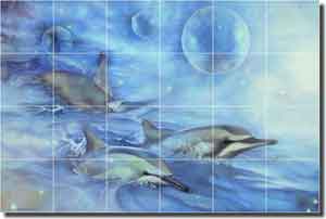 Macon Dolphins Undersea Glass Tile Mural 36" x 24" - LMA013
