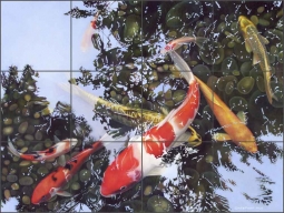 Koi Reflections #4 by Leslie Macon Ceramic Tile Mural - LMA025