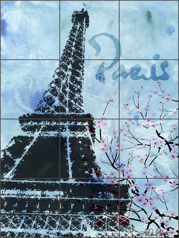 Blue Paris in Spring by LuAnn Roberto Ceramic Tile Mural - LRA003