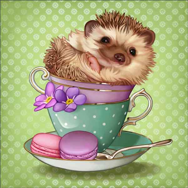 Cups of Cute: Hedgehog by Maryline Cazenave Accent & Decor Tile MC2-001bAT
