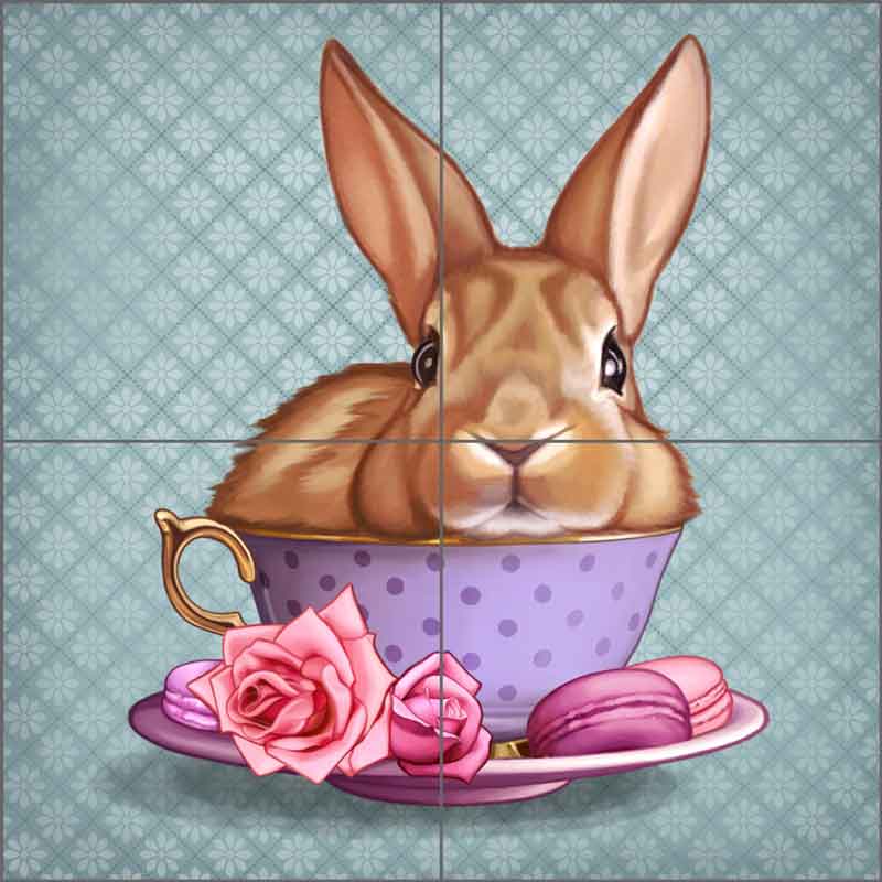 Cups of Cute: Rabbit by Maryline Cazenave Ceramic Tile Mural MC2-001d